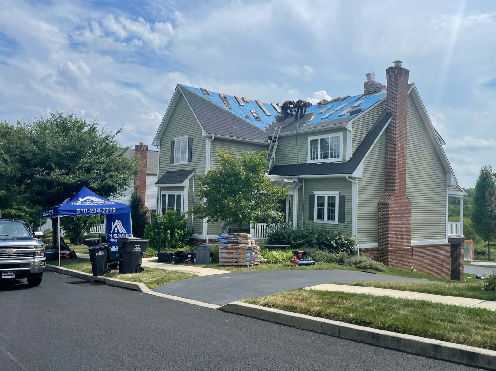 Emergency roof tarps after a storm in Pottstown, PA