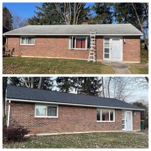 Brick ranch home exterior new roof — Sinking Spring, PA