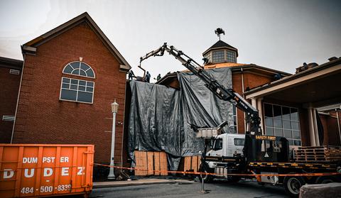 Church roof tarp containment restoration — Lebanon, PA