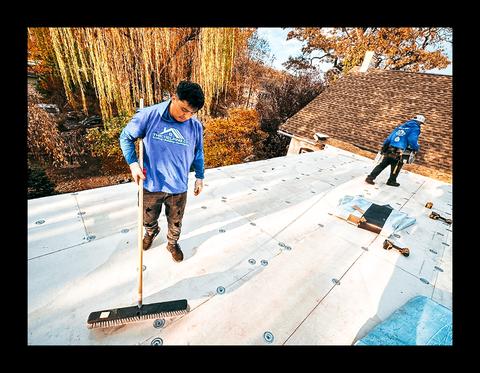 Commercial flat roof membrane installation crew — Wyomissing, PA