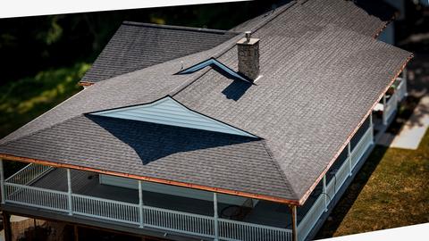Drone home gray roof aerial view — Mohnton, PA