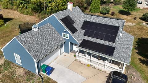 Drone home gray roof with porch — Lebanon, PA