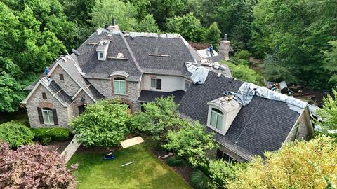 Drone large stone home roof — Lebanon, PA