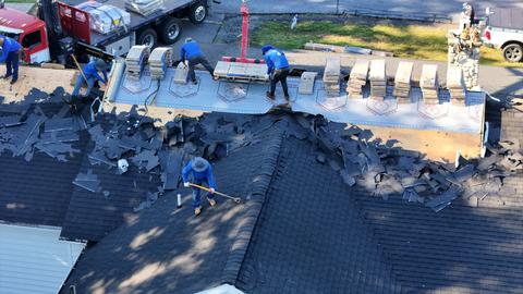 Drone roof installation crew progress — Mohnton, PA