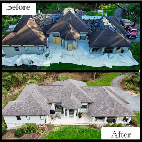 Drone roof replacement before & after — New Holland, PA