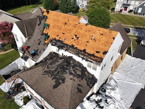 Drone roof tear off exposed decking — Lebanon, PA