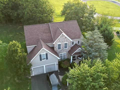 Drone view asphalt shingle roof home — Lebanon, PA