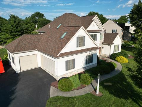 Drone view home gray roof landscaped — New Holland, PA