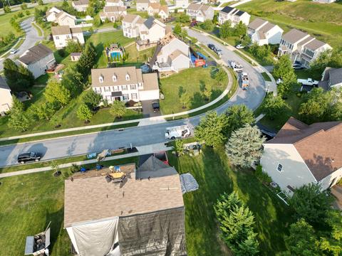 Drone view home new roof neighborhood — Lebanon, PA