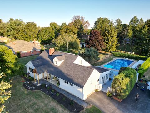 Drone view home new roof pool aerial — Lebanon, PA
