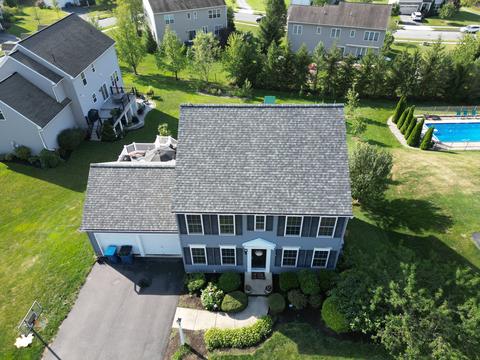 Drone view home new roof pool — Lebanon, PA