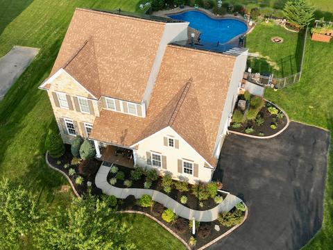 Drone view home roof replacement pool — Lebanon, PA