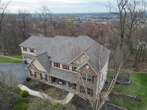 Drone view large home completed roof — Lebanon, PA
