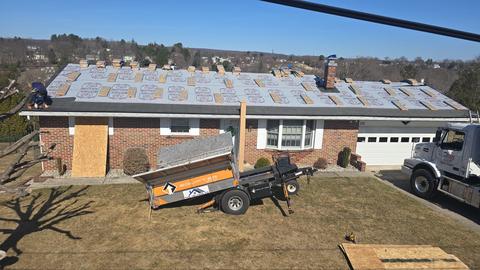 Drone view low slope roof detail — Wyomissing, PA