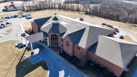 Drone view municipal building roof front — Lebanon, PA