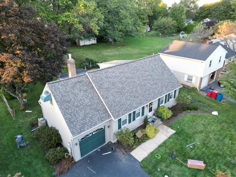 Drone view ranch home new roof — Sinking Spring, PA