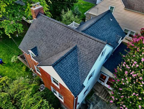 Drone view roof replacement wooded lot — Phoenixville, PA