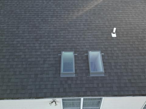 Drone view roof ridge and chimney shingles — Lebanon, PA