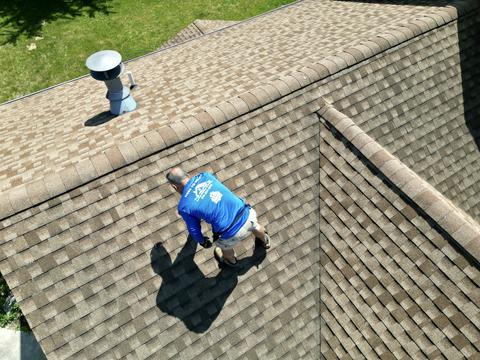Drone view roof ridge installation crew — Lebanon, PA