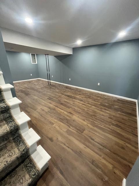 Finished basement remodel blue walls — Sinking Spring, PA