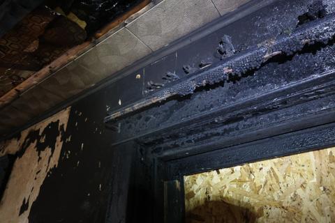 Fire damage charred ceiling interior — Reading, PA