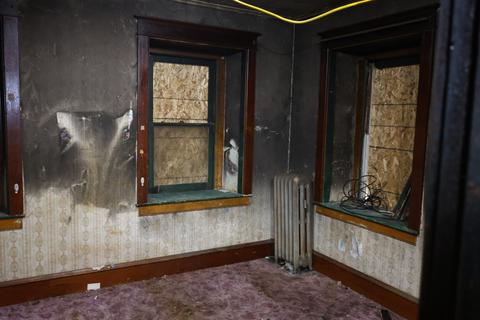 Fire damage soot interior board up — Reading, PA