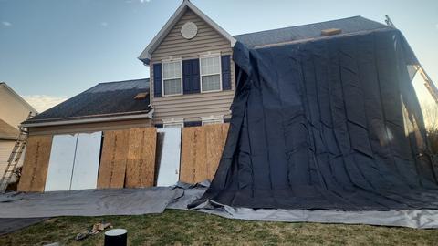 Home roof tarp storm damage board up — Lebanon, PA