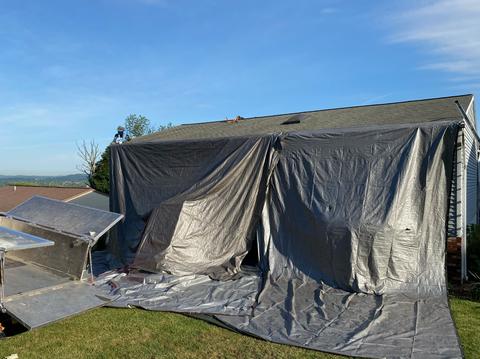 Home roof tarp storm damage containment — Reading, PA