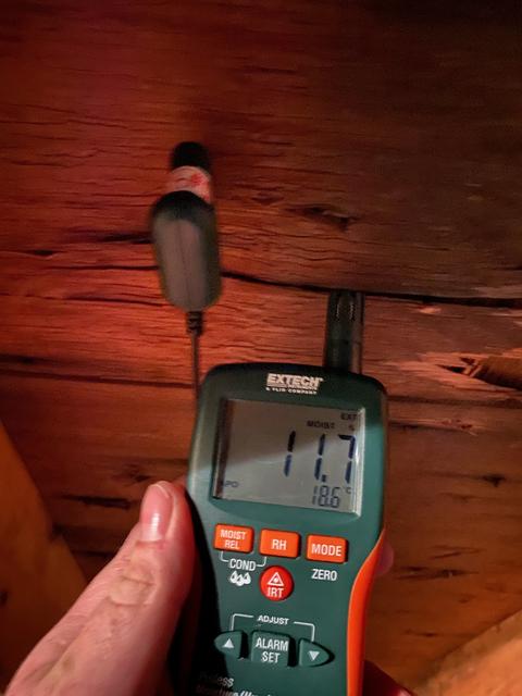 Moisture meter reading water damage inspection — Fleetwood, PA