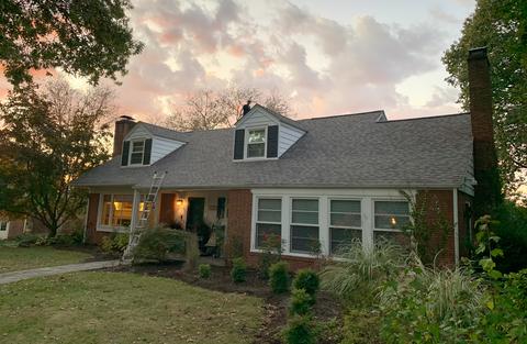 Ranch home exterior new roof autumn — Mohnton, PA