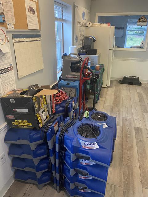 Restoration drying equipment air movers staged — Lebanon, PA