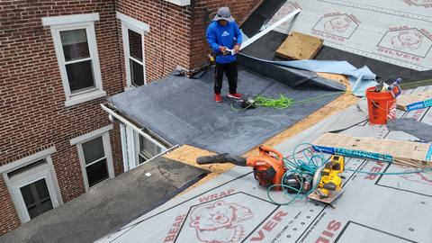 Roofing crew installing shingles underlayment — Lebanon, PA