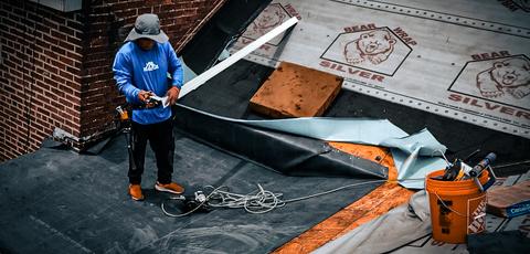 Roofing crew installing shingles underlayment — Reading, PA