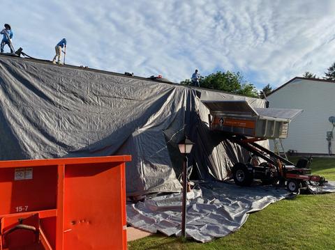 Storm damage tarp containment dumpster — Reading, PA