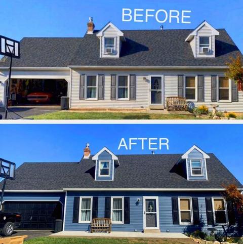 Vinyl siding installation before & after pacific blue — Reading, PA